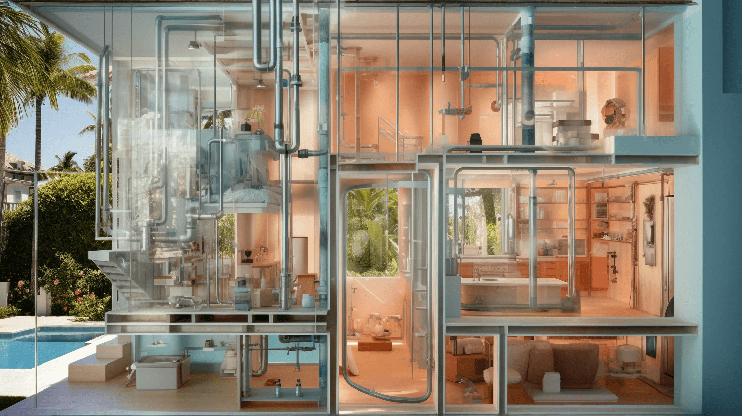 well lit miami home showing plumbing for maintenance illustration
