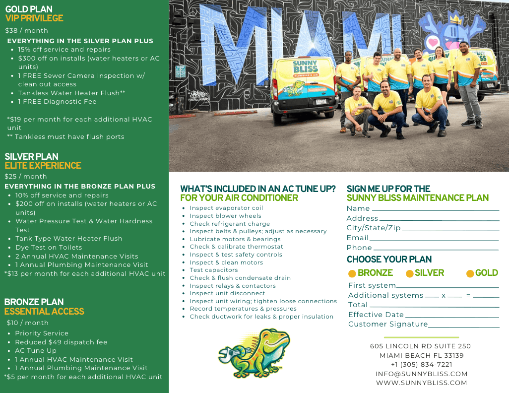Sunny Bliss maintenance plan brochure — plans, promise, and what to expect from our team